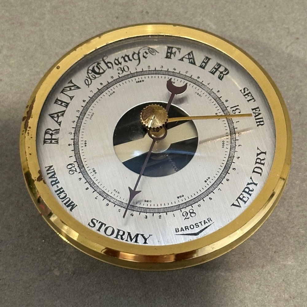 Vintage Barostar Aneroid Barometer Insert Gold Tone Weather Instrument 2.75 Inch